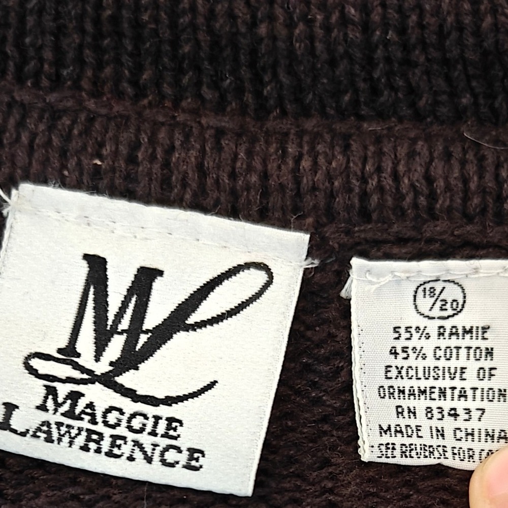 Maggie Lawrence Black Knit Cardigan Women's 18 Ribbon Cottagecore Whimsigoth VTG - Picture 7 of 7